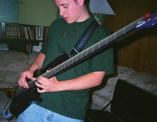 Erik soloing on Good Times, Bad Times in Danny's basement.